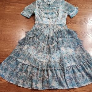 ' Blue Floral Ruffle Dress Owl Print